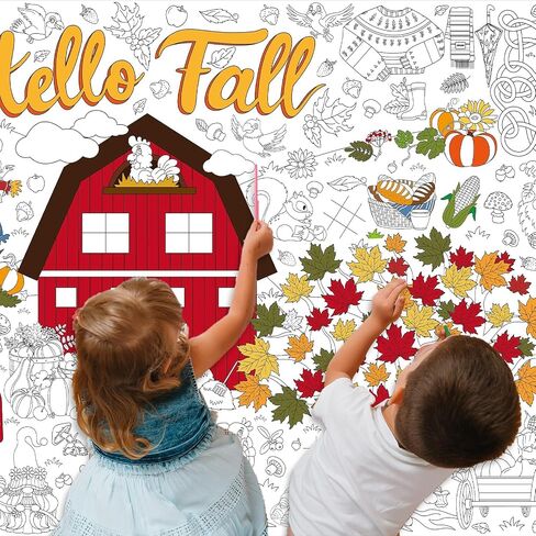 Hello Fall Coloring Poster for Kids Giant Coloring Poster Large Tablecloth Jumbo Autumn Pumpkin Leaves Truck Truck Anctgiving Books for Champroom Home Birthday Party Form in Saudi Arabia