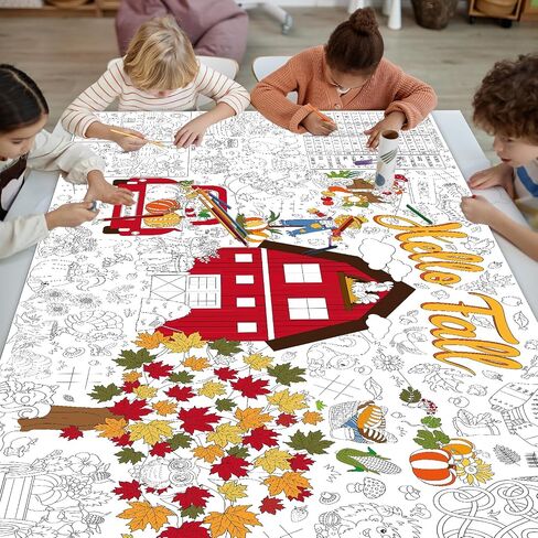 Hello Fall Coloring Poster for Kids Giant Coloring Poster Large Tablecloth Jumbo Autumn Pumpkin Leaves Truck Truck Anctgiving Books for Champroom Home Birthday Party Form in Saudi Arabia