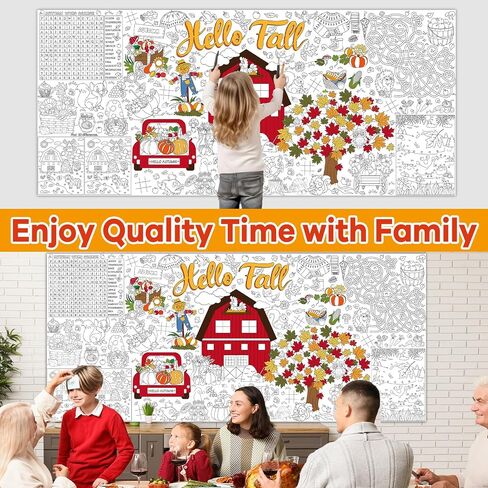 Hello Fall Coloring Poster for Kids Giant Coloring Poster Large Tablecloth Jumbo Autumn Pumpkin Leaves Truck Truck Anctgiving Books for Champroom Home Birthday Party Form in Saudi Arabia