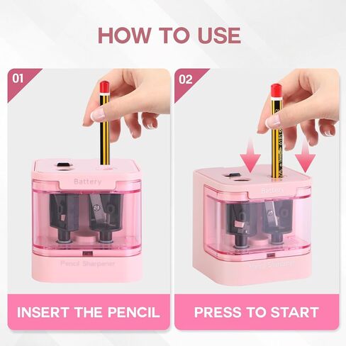 Eagle Electric Pencil Sharpener, Dual Holes, Battery Powered for School/Office/Art, 5s Fast Sharpening, Portable w/Large Shaving Tray & Replaceable Blades, for 6-12 mm Pencils(Pink) in Saudi Arabia