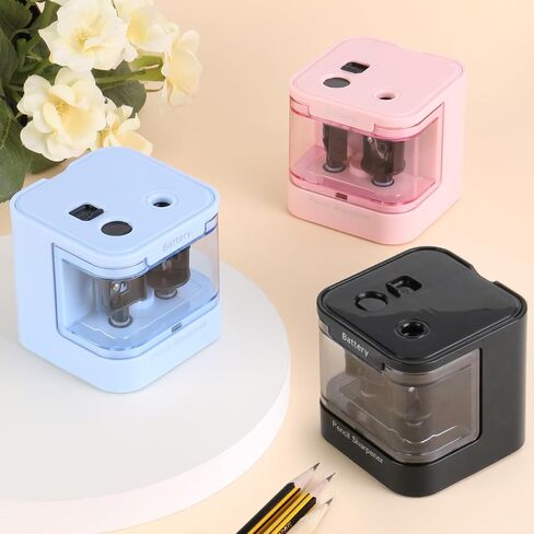 Eagle Electric Pencil Sharpener, Dual Holes, Battery Powered for School/Office/Art, 5s Fast Sharpening, Portable w/Large Shaving Tray & Replaceable Blades, for 6-12 mm Pencils(Pink) in Saudi Arabia