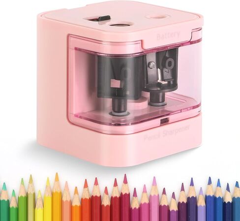 Eagle Electric Pencil Sharpener, Dual Holes, Battery Powered for School/Office/Art, 5s Fast Sharpening, Portable w/Large Shaving Tray & Replaceable Blades, for 6-12 mm Pencils(Pink) in Saudi Arabia