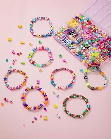 Taybonds Polymer Clay Beads Charms Bracelet Making Kit for Kids Age 6+, 740pcs DIY Jewelry Making with Pony Beads, Letter Beads, Charms & Elastic Cord – Gift for Girls Crafting and Creative Play in Kuwait
