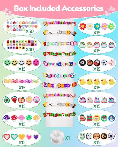 Taybonds Polymer Clay Beads Charms Bracelet Making Kit for Kids Age 6+, 740pcs DIY Jewelry Making with Pony Beads, Letter Beads, Charms & Elastic Cord – Gift for Girls Crafting and Creative Play in Kuwait