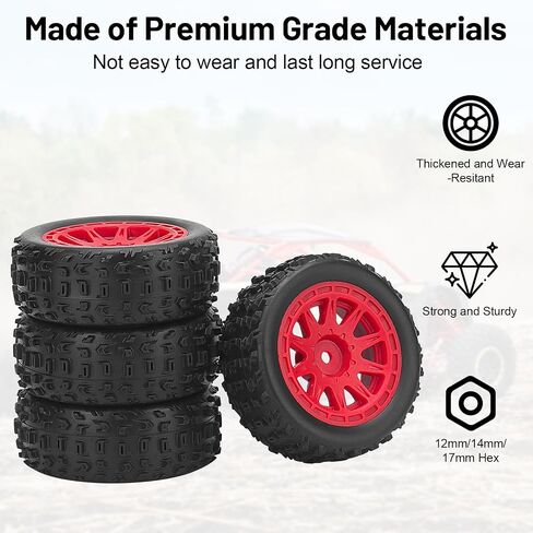 1/14 عجلات وإطارات RC ، إطارات Car Daitoku 12mm Hex RC لـ 1/14 ARRMA 2S TYPHON GROM (النمط C) - أحمر in Saudi Arabia