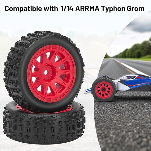 1/14 عجلات وإطارات RC ، إطارات Car Daitoku 12mm Hex RC لـ 1/14 ARRMA 2S TYPHON GROM (النمط C) - أحمر in Saudi Arabia