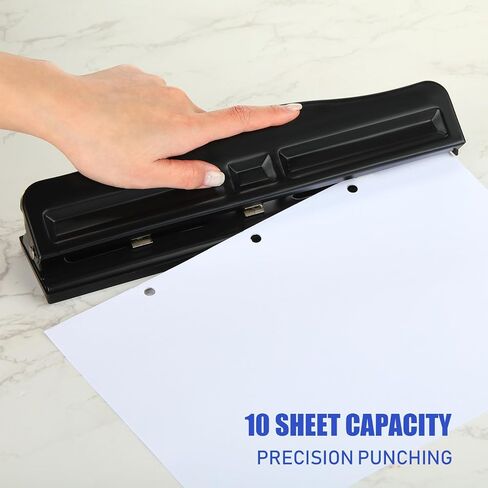 Patelai 10 PCS 3 Hole Punch 3 Ring Hole Puncher for Binder 10 sheet paper paper punch metal desktop puncher for Office Home ، Black in Kuwait