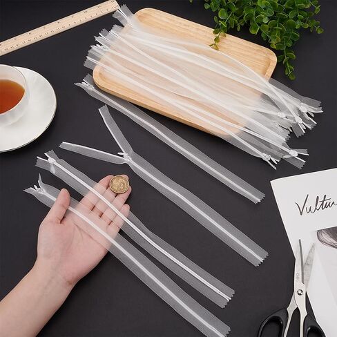Fingerinspire 16 pcs سحابات غير مرئية شفافة 13.18 بوصة طويلة من السوستة النايلون الشفافة الشفافة الطويلة in Saudi Arabia