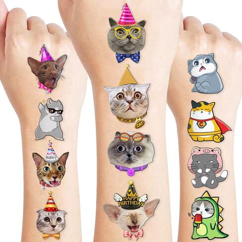 96 PCS CAT CATS PET PET PRE CUT GLOW في الوشم المؤقت المظلم للأطفال | حفل عيد ميلاد لطيف للغاية تحت عنوان ، واللوازم ، والزخارف ، ومخلب الحيوانات المزيفة الوشم هدايا للفتيان الفتيات in Kuwait