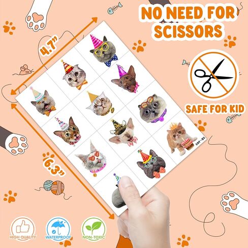96 PCS CAT CATS PET PET PRE CUT GLOW في الوشم المؤقت المظلم للأطفال | حفل عيد ميلاد لطيف للغاية تحت عنوان ، واللوازم ، والزخارف ، ومخلب الحيوانات المزيفة الوشم هدايا للفتيان الفتيات in Kuwait