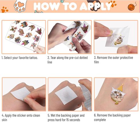 96 PCS CAT CATS PET PET PRE CUT GLOW في الوشم المؤقت المظلم للأطفال | حفل عيد ميلاد لطيف للغاية تحت عنوان ، واللوازم ، والزخارف ، ومخلب الحيوانات المزيفة الوشم هدايا للفتيان الفتيات in Kuwait