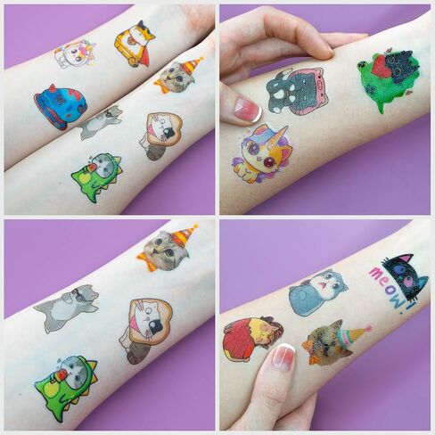 96 PCS CAT CATS PET PET PRE CUT GLOW في الوشم المؤقت المظلم للأطفال | حفل عيد ميلاد لطيف للغاية تحت عنوان ، واللوازم ، والزخارف ، ومخلب الحيوانات المزيفة الوشم هدايا للفتيان الفتيات in Kuwait