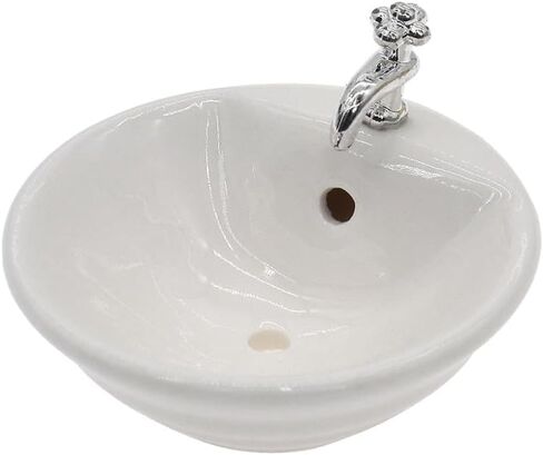 تطبيق White Dollhouse Wash Basin Wide Application رائع 1:12 Scale Doll House Furniture Sink for Entertainment Round Diy Excessories in Saudi Arabia