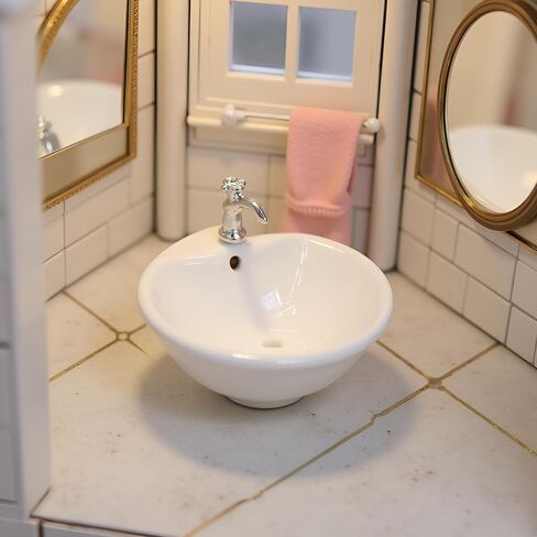 تطبيق White Dollhouse Wash Basin Wide Application رائع 1:12 Scale Doll House Furniture Sink for Entertainment Round Diy Excessories in Saudi Arabia