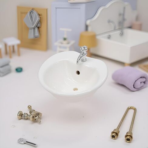 تطبيق White Dollhouse Wash Basin Wide Application رائع 1:12 Scale Doll House Furniture Sink for Entertainment Round Diy Excessories in Saudi Arabia