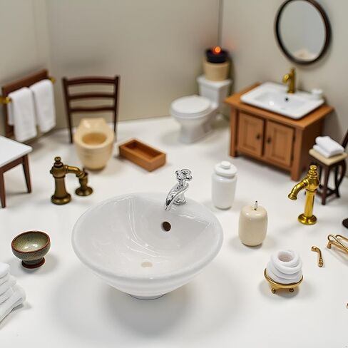 تطبيق White Dollhouse Wash Basin Wide Application رائع 1:12 Scale Doll House Furniture Sink for Entertainment Round Diy Excessories in Saudi Arabia