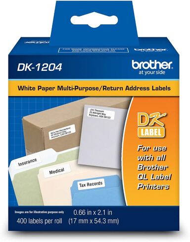 Brother Genuine DK-1204 لفة ملصق الورق متعدد الأغراض ، 400 علامة لكل لفة ، 12 لفة-للاستخدام مع جميع طابعات تسمية QL in Saudi Arabia
