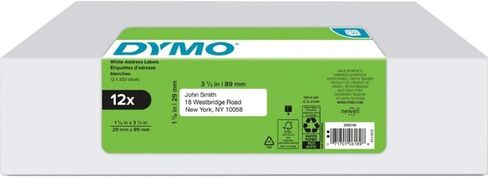 DYMO® LabelWriter Address Labels, 1-1/8" x 3-1/2", Rectangle, White, 350 Labels Per Roll, Pack of 12 Rolls in Saudi Arabia