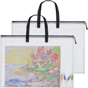 GREBSTK 2 Piece Large Posters Art Portfolio Bag 28 x 20 Inch Poster Storage Bag Board Holder with Handle and Zipper Organizer Transparent Bag for Posters, Poster Board, Painting, Bulletin Boards
