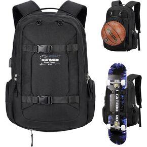 Ronyes Skateboard Backpack, Skateboard Bag,17.3 Inch Laptop Backpack with USB Charging Port, Military Tactical Backpack for Sports Travel Camo Green