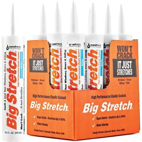 Sashco Big Stretch Acrylic Latex High Performance Caulking Sealant, White, 12pack, each 10.5 oz Cartridge