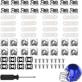 73Pcs Football Helmet Repair Kit, Hockey Helmet Repair Hardware Accessories, Including Visor Clips Screws Nuts Rubber Gaskets Helmet Buckles with Screwdriver