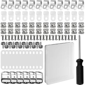 80 PCS Helmet Repair Kit with Box & Screwdriver 6 Chin Buckle 12 R Shape Visor Clips 24 Screws 12 Nuts 12 Rubber Gaskets 12 R-Shaped Washers for Youth Adult Hockey Baseball Football Rugby Ice Hockey
