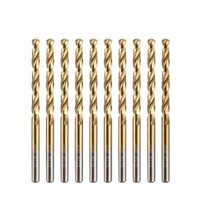 amoolo 5/16" Titanium Drill Bits (10pcs), Premium 4341 HSS Metal Drill Bits for Wood, Metal, Steel, Plastic, Aluminum Alloy