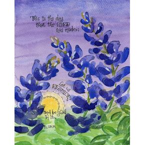 Bluebonnets Watercolor with This is the Day Bible Verse (8x10 Inches)