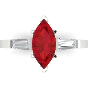Clara Pucci 2 ct Marquise cut 3 stone Solitaire W/Accent Genuine Simulated Ruby Wedding Promise Anniversary Bridal Ring 18K White Gold