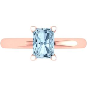Clara Pucci 1.0 ct Emerald Cut Solitaire Natural Aquamarine Engagement Wedding Bridal Promise Anniversary Ring 18K Rose Gold