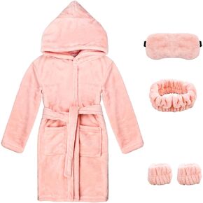 Girl Plush Robes Bathrobe, Soft and Cute Girl Sleepwear With Hooded for Sleepovers and Spa Party