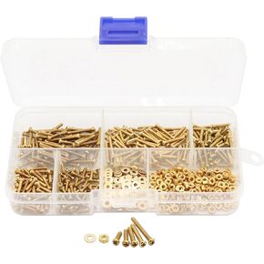 750pcs M2 Machine Screws(Truss Head), Phillips Pan Head Bolts Nuts Flat Washers, Copper(Yellow) in Saudi Arabia