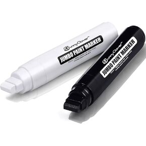 Paint Markers Pens, 2 Pack of Black and White, Premium Permanent Acrylic Paint Pens Markers for Tagging, Signs, Stone, Wood, Ceramic, Non-Toxic,15mm Jumbo Tip