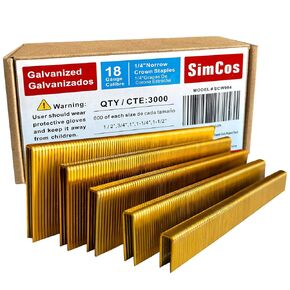 18 Gauge 1/4" Narrow Crown Staples (1-1/2",1-1/4" 1", 3/4", 1/2"), Galvanized Assorted Sizes for 18 GA Pneumatic or Electric Stapler or Staple Gun,Project Pack (Assembly 3000)
