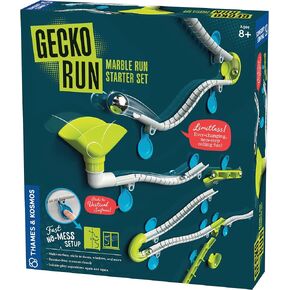 Gecko Run Marble Run Starter Set by Thames & Kosmos, Toy of The Year Finalist - 63 Piece Vertical Marble Run, Flexible Tracks | Fast, No-Mess Setup, Residue-Free Nano-Adhesive Pads, Creative Play