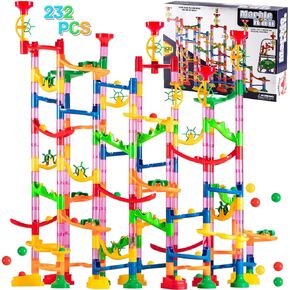 232 Pcs Marble Run Set,Marble Maze Game Construction Building Blocks Toys,Marble Track Race Set,Marble Run for Kids Boys Girls Birthday Gifts (187 Parts + 45 Glass Marbles)