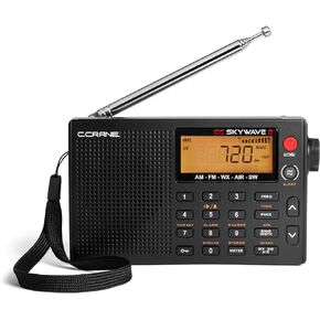 C. Crane CC Skywave 2 AM, FM, Shortwave, NOAA Weather + Alert, VHF Aviation Band, Small Battery-Operated Portable Travel Radio with Clock and Alarm