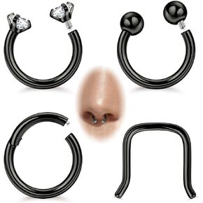 16G 4PCS G23 Titanium Septum Nose Rings for Men Women Horseshoe Septum Ring for Sensitive Skin Hinged Seamless Septum Hoop Cartilage Helix Daith Tragus Piercing Jewelry 8MM 10MM