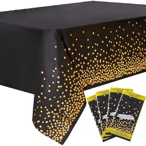 108"x54" 4 Packs Pink and Gold Disposable Party Tablecloth for Rectangle Table, Gold Stamping Dot Confetti Rectangular Plastic Table Cover, for Bachelorette, Girl Birthday and Baby Shower, Wedding