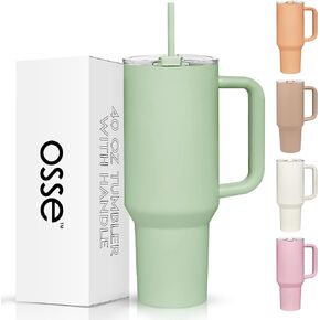 osse 40oz Tumbler with Handle and Straw Lid | Double Wall Vacuum Reusable Stainless Steel Insulated Water Bottle Travel Mug Cup | Modern Insulated Tumblers Cupholder Friendly (Birch)