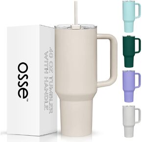 osse 40oz Tumbler with Handle and Straw Lid | Double Wall Vacuum Reusable Stainless Steel Insulated Water Bottle Travel Mug Cup | Modern Insulated Tumblers Cupholder Friendly (Birch)