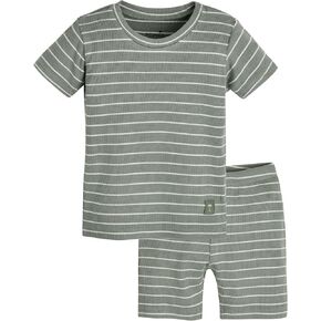 moimoln Stripe Pajamas Set 12M-8Y Ribbed Unisex Baby & Toddler, Soft Viscose, Snug-Fit, Everyday Sleepwear