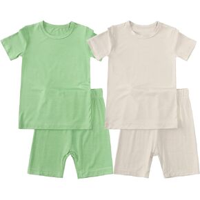 JunNeng Baby Toddler Rayon from Bamboo Pajamas Sets,Kid Boy Girl Solid Snug Fit Short Sleeve Summer Sleepwear