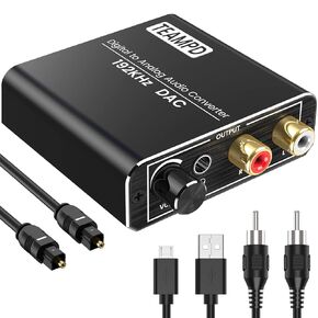 192KHz Digital to Analog Audio Converter with Volume Adjustment Aluminum Optical to RCA Converter with Optical Coaxial Cables, DAC Toslink Optical Digital to Stereo RCA (L/R) and 3.5mm Jack