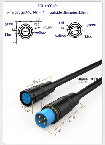Julet 4Pin 3pin 2pin Male Female Waterproof Cable Electric Bike Extension Cable Connector in Saudi Arabia