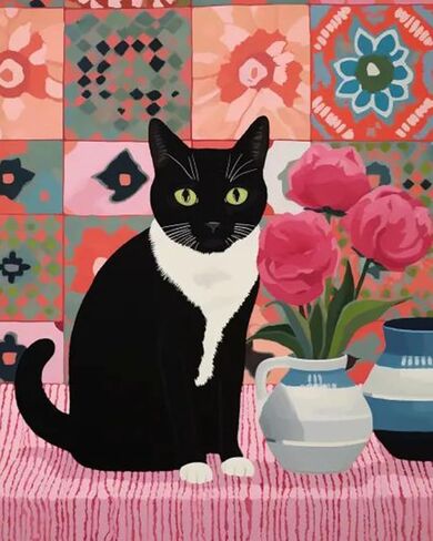 Black Cat Sit on Toilet Oil Painting Paint by Number Kits 16 x 20 inch Canvas Abstract Botanical Pink Green DIY Painting for Kids Students Adults Beginner with Brushes Acrylic Pigment(without Frame) in Saudi Arabia