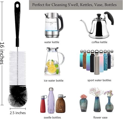 ALINK 8-Pack Bottle Cleaning Brush Set - Long Handle Black Bottle Cleaner for Washing Narrow Wine/Beer Bottles/Thermos/Flask Tumbler/Sport Well/Kettle/Lid Brush, Straw Brush in Saudi Arabia