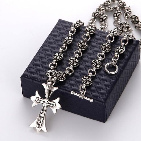 Silver Cross Necklace Pendant Necklace Chrome CH Cross 925 Silver Cross Necklace for Women Men 19.6 inch… in Saudi Arabia