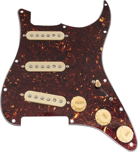 Musiclily Pro SE Pre-wired SSS Guitar Loaded Pickguard with Staggered Alnico 5 Single Coil Pickups for Strat ST Style Electric Guitar, 4Ply Tortoise Shell in Saudi Arabia